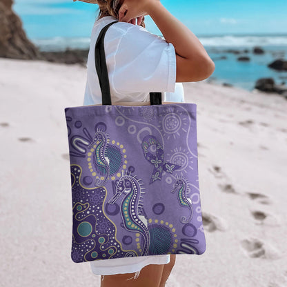 Australia Epilepsy Month Tote Bag Aboriginal Purple Ribbon with Seahorse
