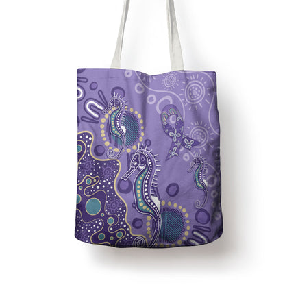 Australia Epilepsy Month Tote Bag Aboriginal Purple Ribbon with Seahorse