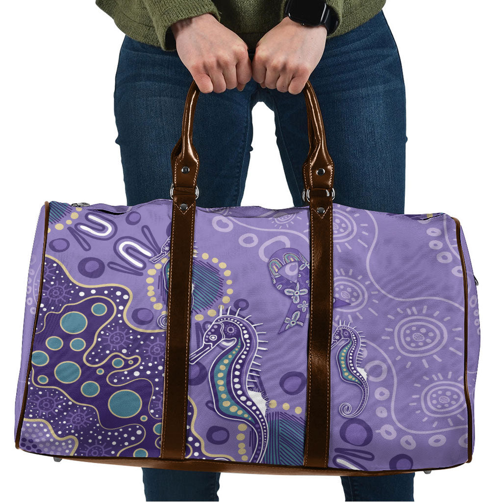 Australia Epilepsy Month Travel Bag Aboriginal Purple Ribbon with Seahorse