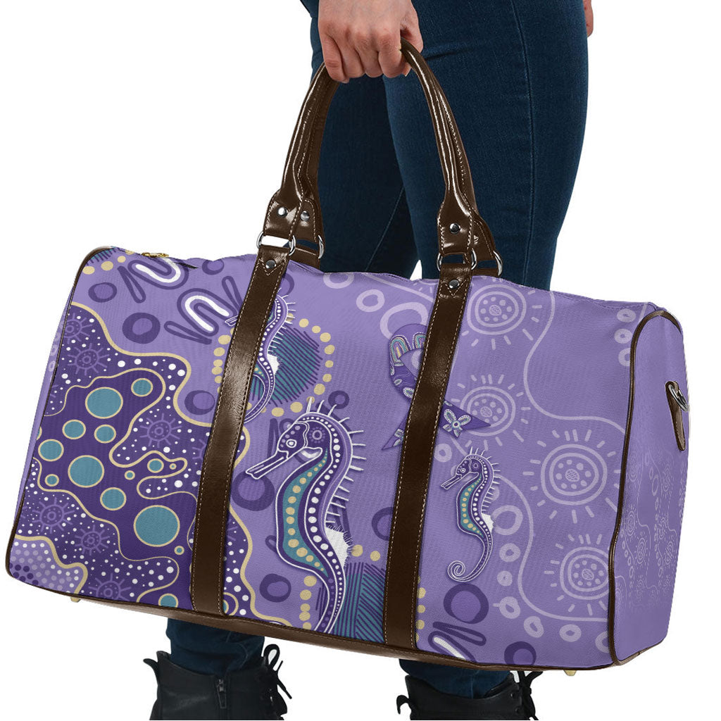 Australia Epilepsy Month Travel Bag Aboriginal Purple Ribbon with Seahorse