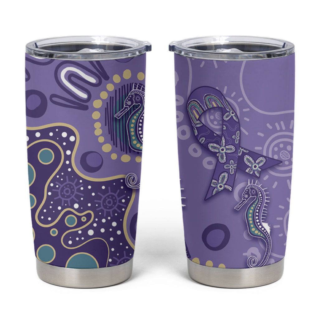 Australia Epilepsy Month Tumbler Cup Aboriginal Purple Ribbon with Seahorse
