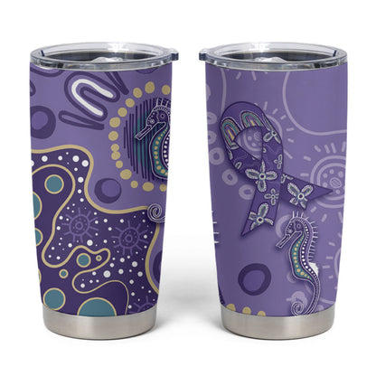 Australia Epilepsy Month Tumbler Cup Aboriginal Purple Ribbon with Seahorse