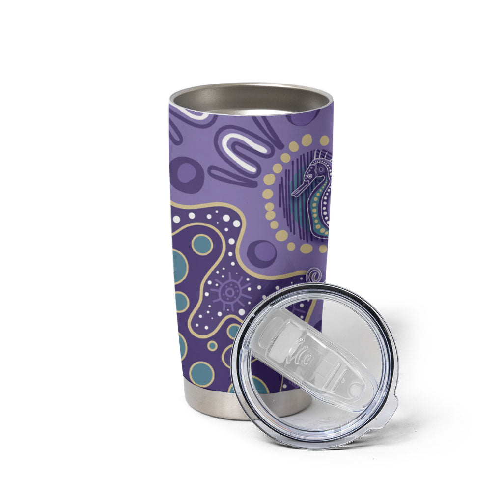 Australia Epilepsy Month Tumbler Cup Aboriginal Purple Ribbon with Seahorse