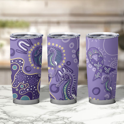 Australia Epilepsy Month Tumbler Cup Aboriginal Purple Ribbon with Seahorse