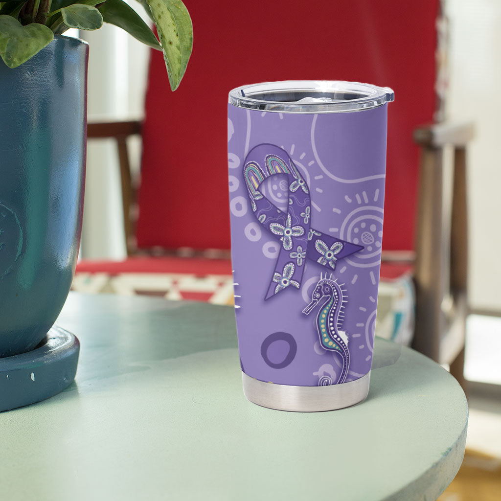 Australia Epilepsy Month Tumbler Cup Aboriginal Purple Ribbon with Seahorse
