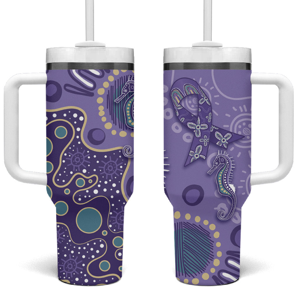 Australia Epilepsy Month Tumbler With Handle Aboriginal Purple Ribbon with Seahorse