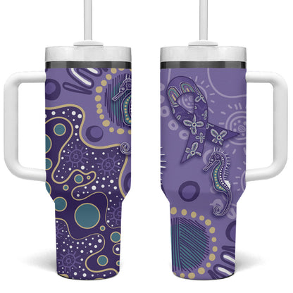 Australia Epilepsy Month Tumbler With Handle Aboriginal Purple Ribbon with Seahorse