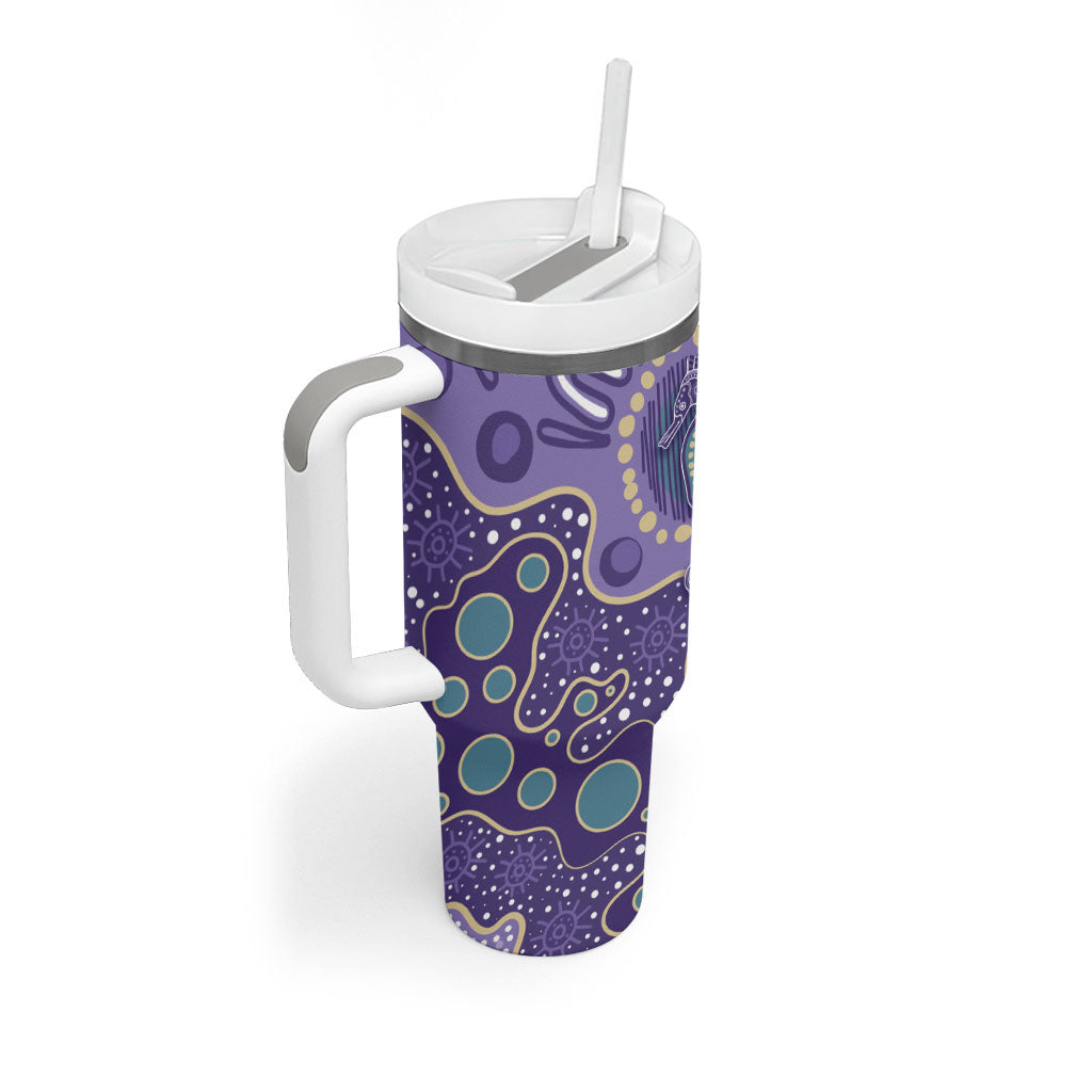 Australia Epilepsy Month Tumbler With Handle Aboriginal Purple Ribbon with Seahorse