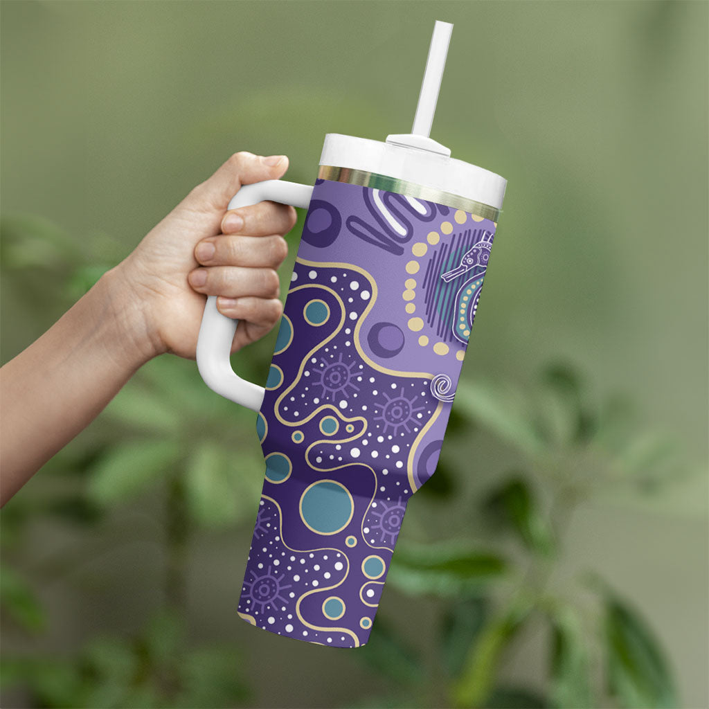 Australia Epilepsy Month Tumbler With Handle Aboriginal Purple Ribbon with Seahorse