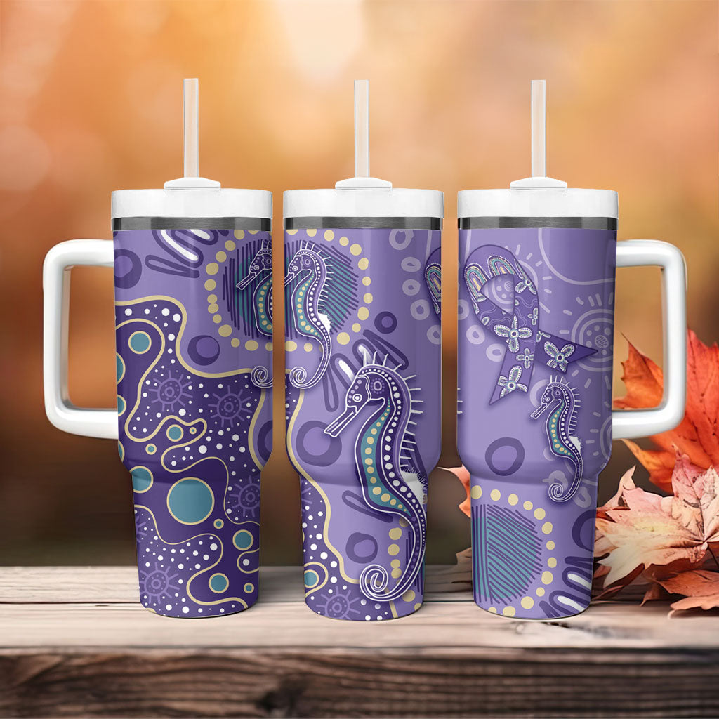Australia Epilepsy Month Tumbler With Handle Aboriginal Purple Ribbon with Seahorse