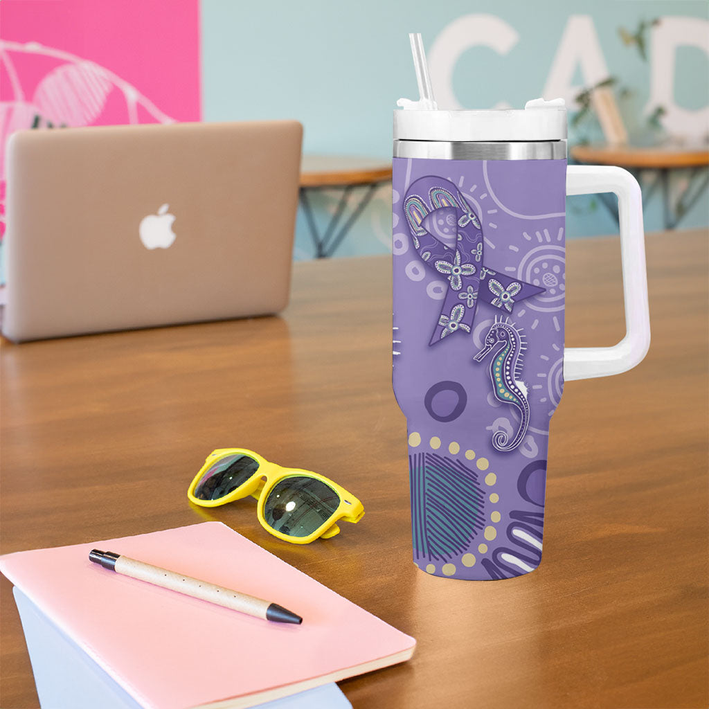 Australia Epilepsy Month Tumbler With Handle Aboriginal Purple Ribbon with Seahorse