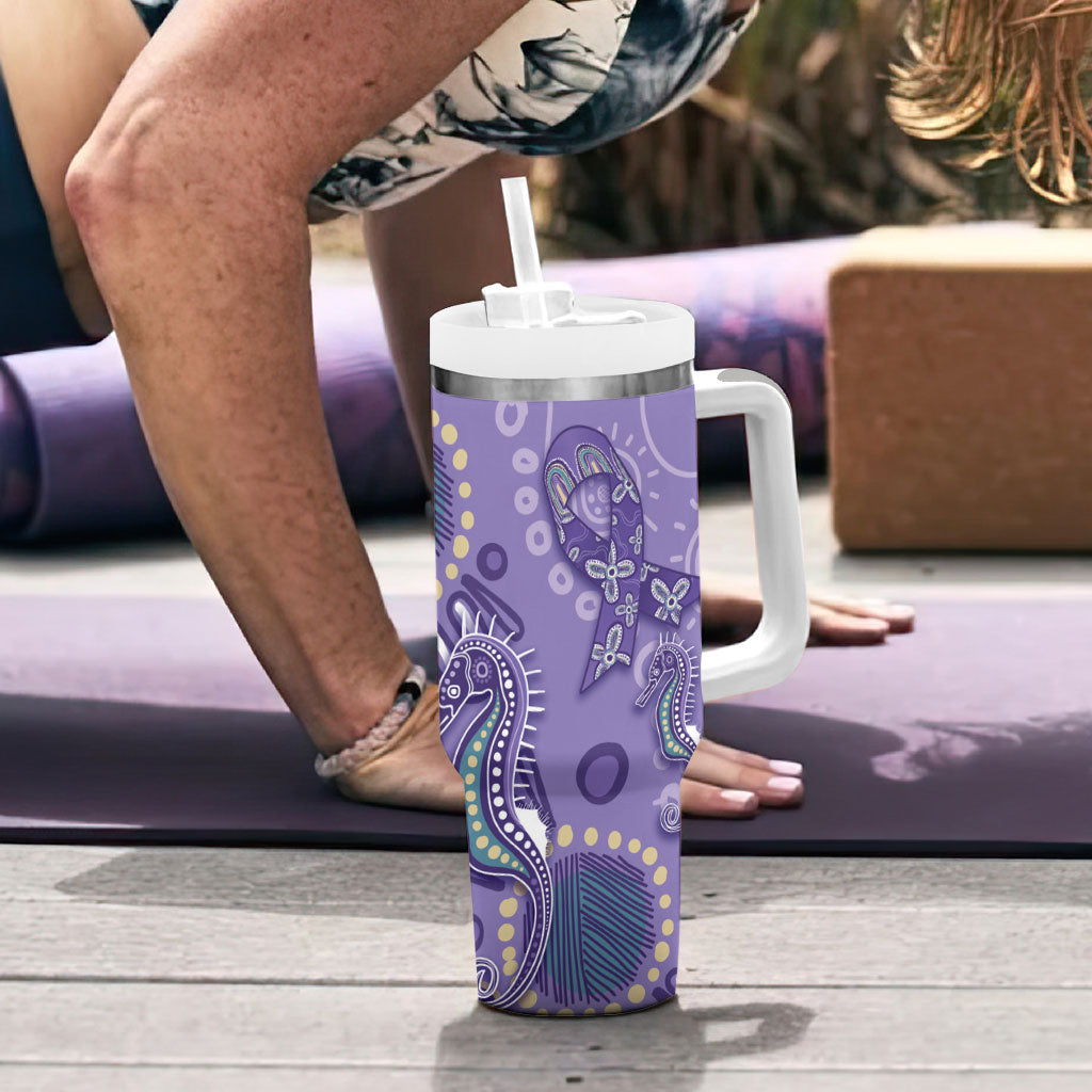 Australia Epilepsy Month Tumbler With Handle Aboriginal Purple Ribbon with Seahorse