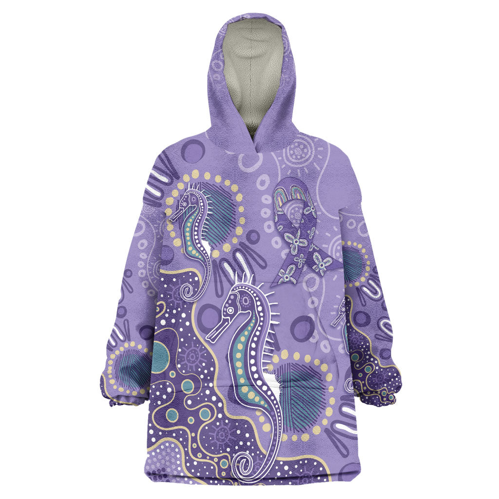 Australia Epilepsy Month Wearable Blanket Hoodie Aboriginal Purple Ribbon with Seahorse