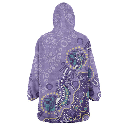 Australia Epilepsy Month Wearable Blanket Hoodie Aboriginal Purple Ribbon with Seahorse