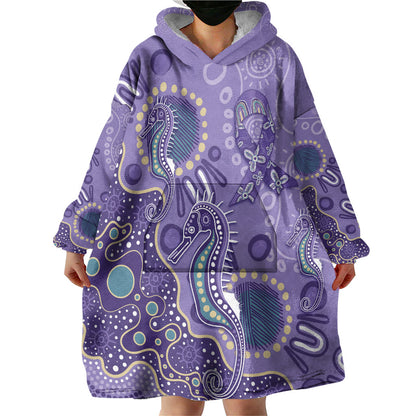 Australia Epilepsy Month Wearable Blanket Hoodie Aboriginal Purple Ribbon with Seahorse