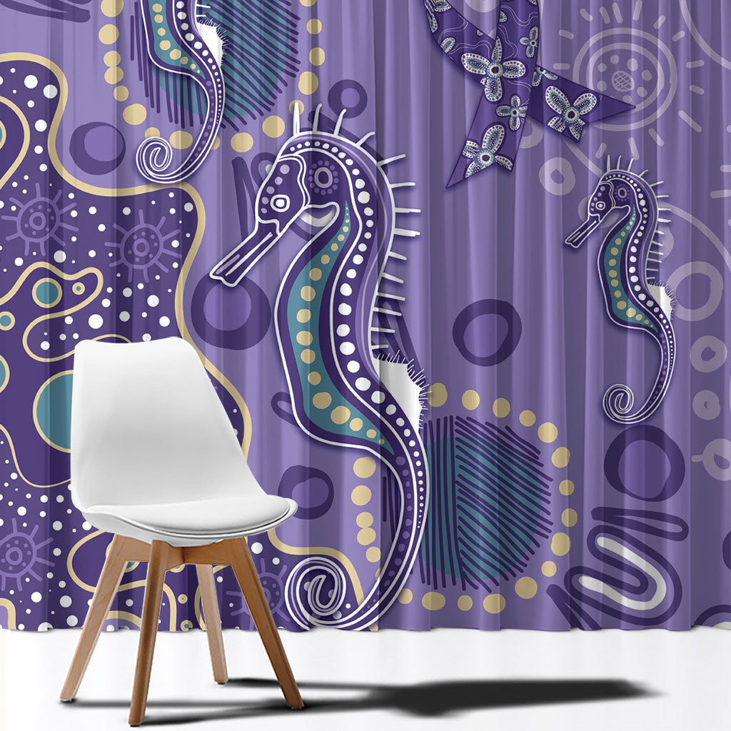 Australia Epilepsy Month Window Curtain Aboriginal Purple Ribbon with Seahorse
