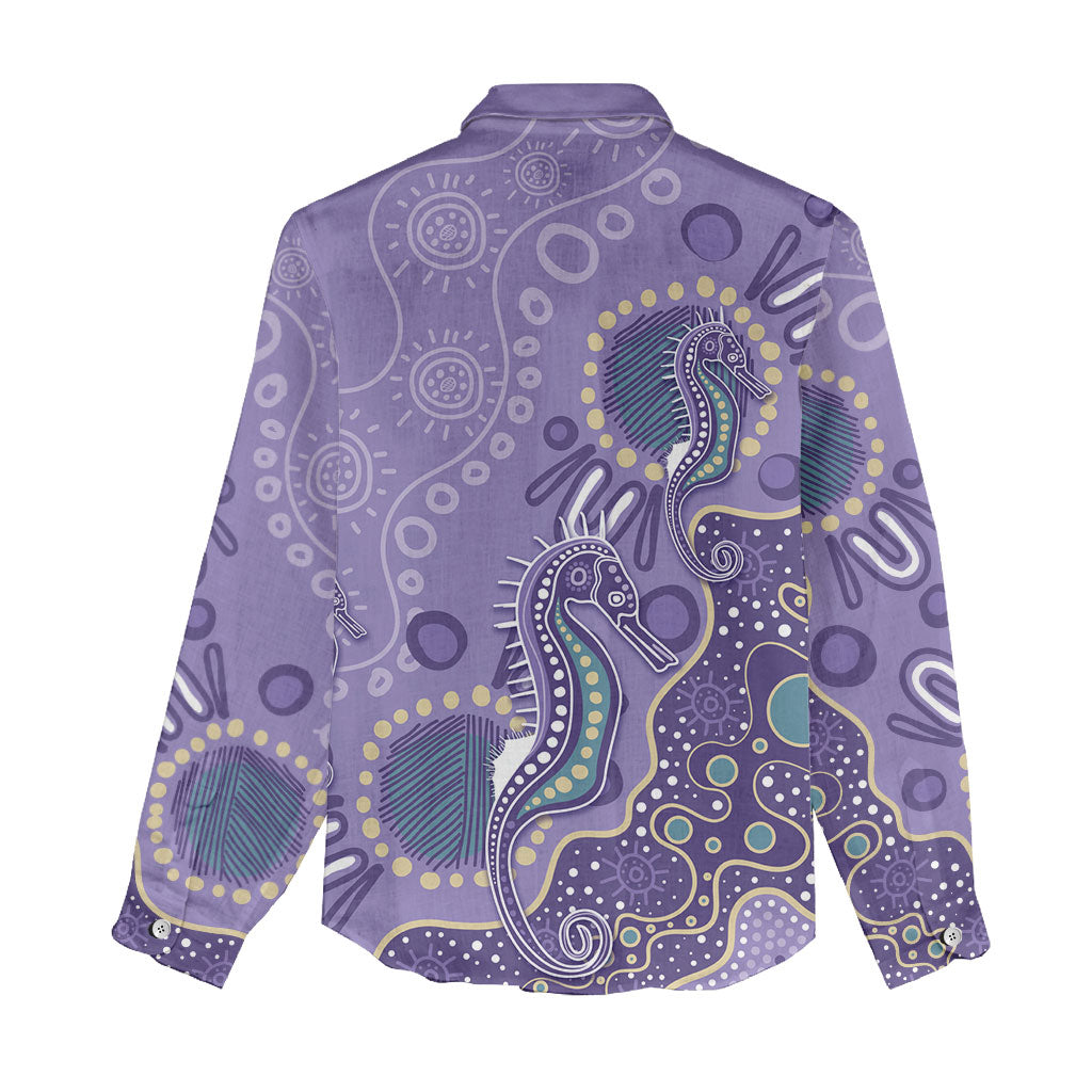 Australia Epilepsy Month Women Casual Shirt Aboriginal Purple Ribbon with Seahorse