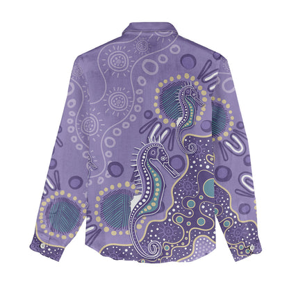 Australia Epilepsy Month Women Casual Shirt Aboriginal Purple Ribbon with Seahorse