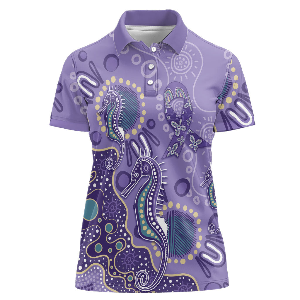 Australia Epilepsy Month Women Polo Shirt Aboriginal Purple Ribbon with Seahorse