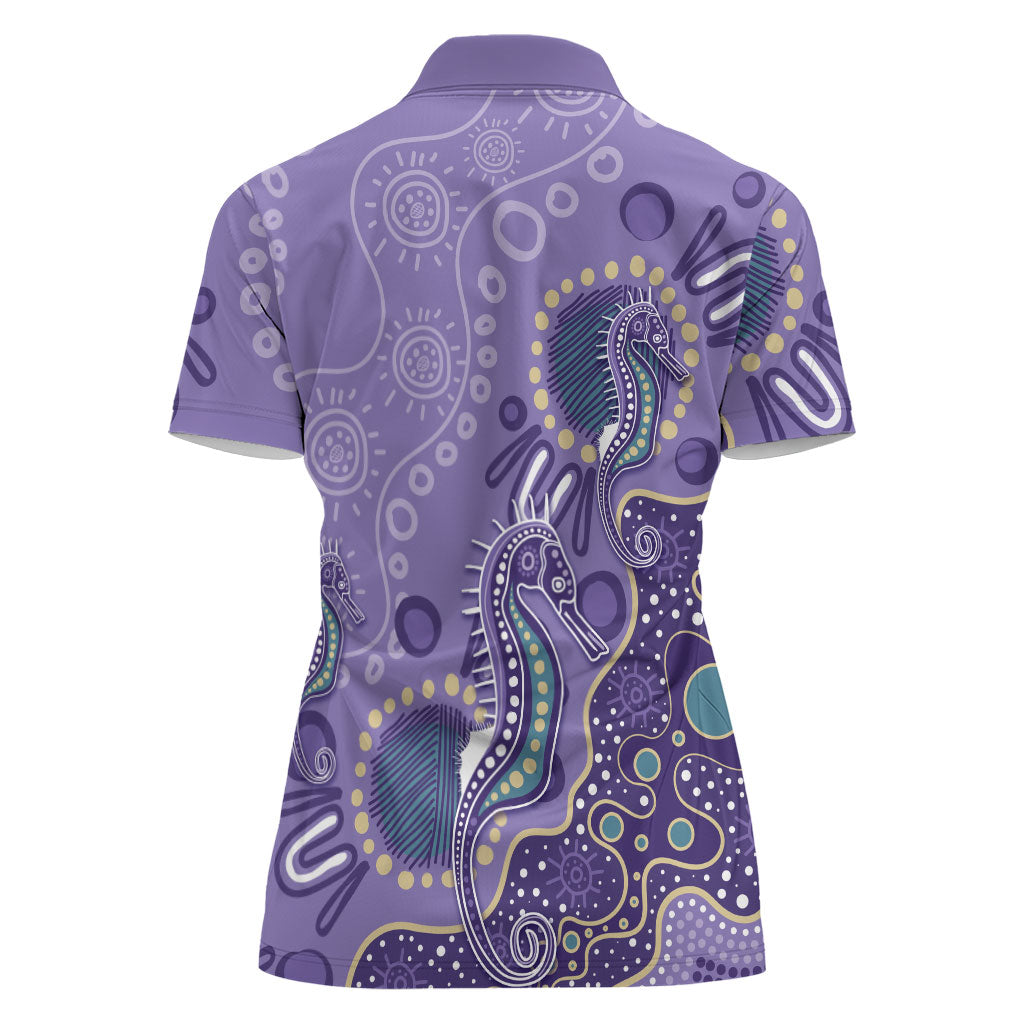 Australia Epilepsy Month Women Polo Shirt Aboriginal Purple Ribbon with Seahorse