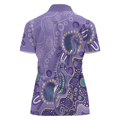 Australia Epilepsy Month Women Polo Shirt Aboriginal Purple Ribbon with Seahorse