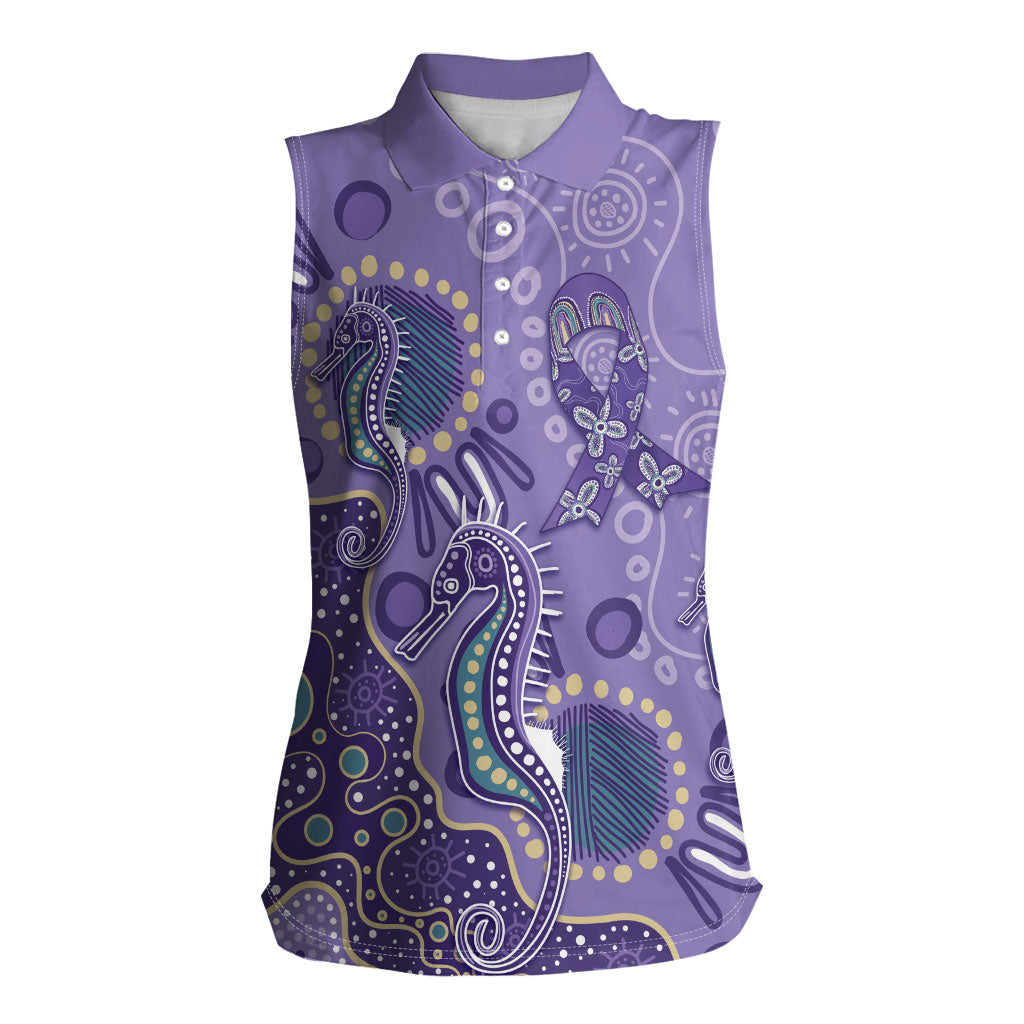 Australia Epilepsy Month Women Sleeveless Polo Shirt Aboriginal Purple Ribbon with Seahorse