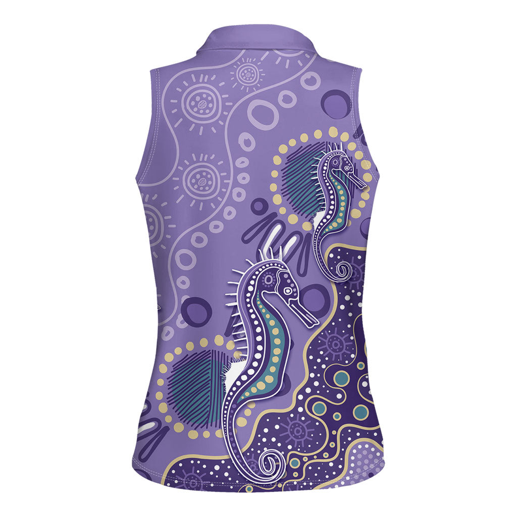 Australia Epilepsy Month Women Sleeveless Polo Shirt Aboriginal Purple Ribbon with Seahorse
