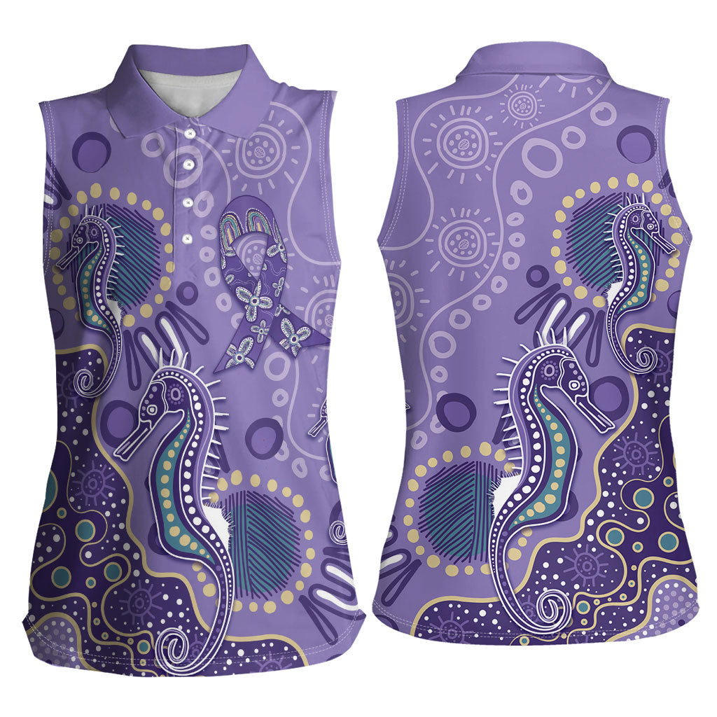 Australia Epilepsy Month Women Sleeveless Polo Shirt Aboriginal Purple Ribbon with Seahorse
