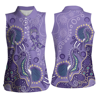 Australia Epilepsy Month Women Sleeveless Polo Shirt Aboriginal Purple Ribbon with Seahorse