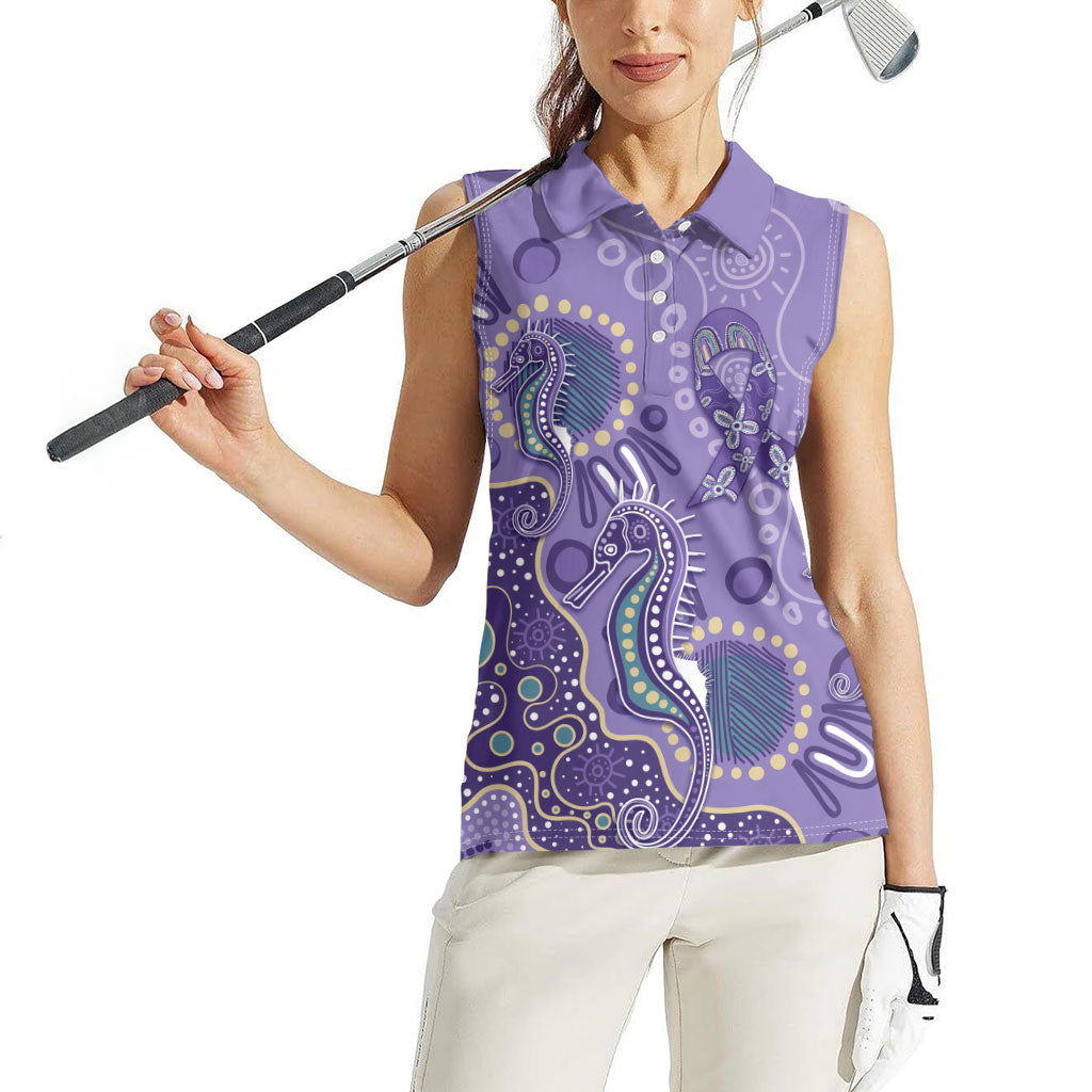 Australia Epilepsy Month Women Sleeveless Polo Shirt Aboriginal Purple Ribbon with Seahorse