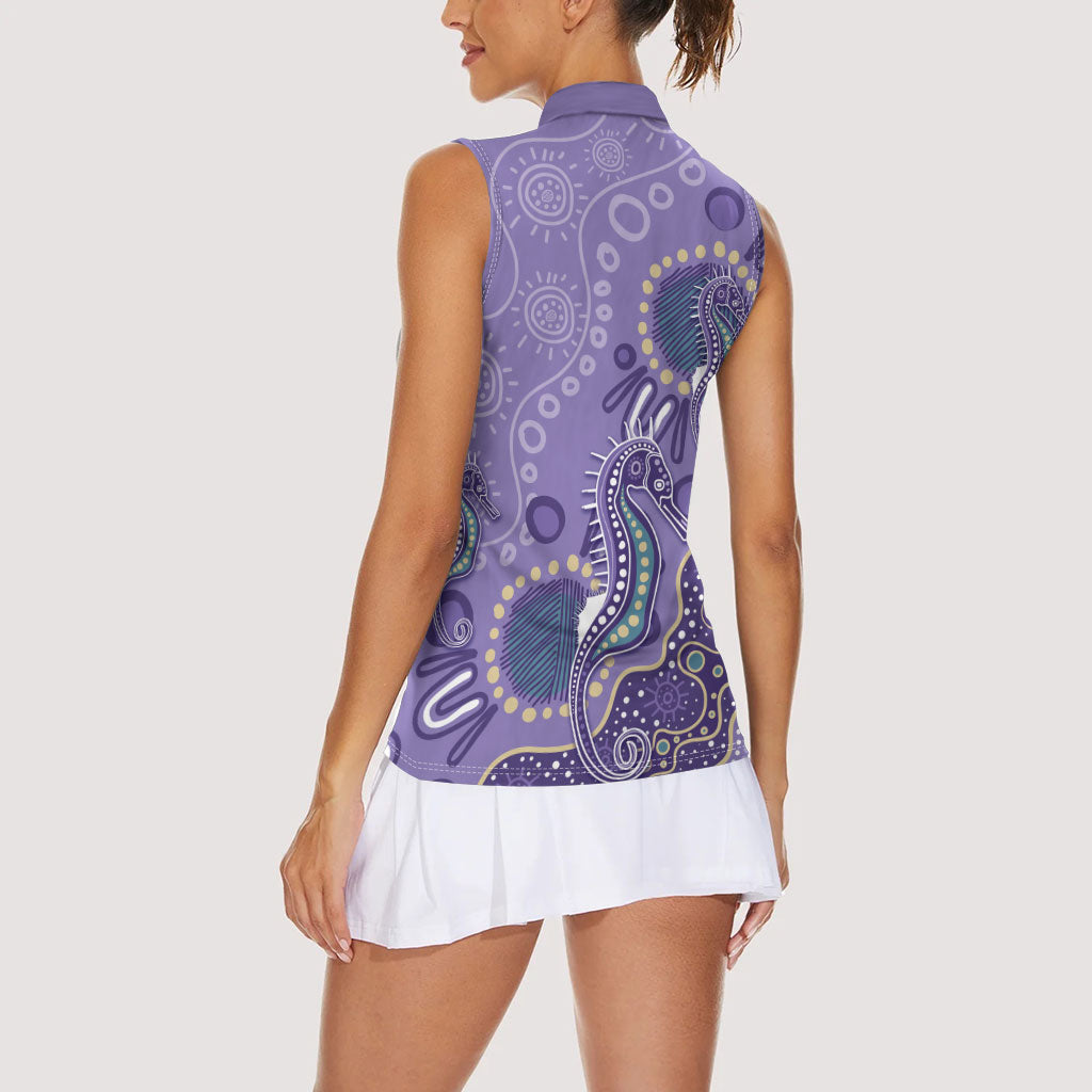 Australia Epilepsy Month Women Sleeveless Polo Shirt Aboriginal Purple Ribbon with Seahorse
