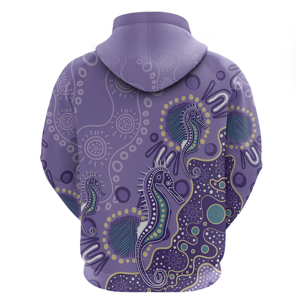 Australia Epilepsy Month Zip Hoodie Aboriginal Purple Ribbon with Seahorse