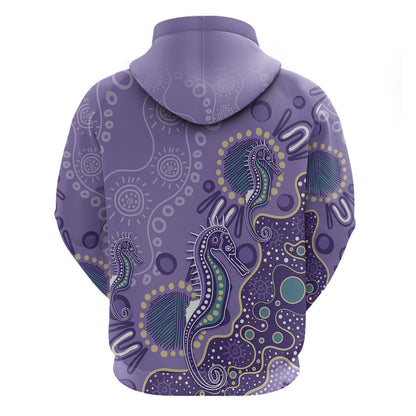 Australia Epilepsy Month Zip Hoodie Aboriginal Purple Ribbon with Seahorse