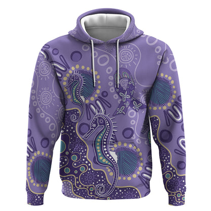 Australia Epilepsy Month Zip Hoodie Aboriginal Purple Ribbon with Seahorse