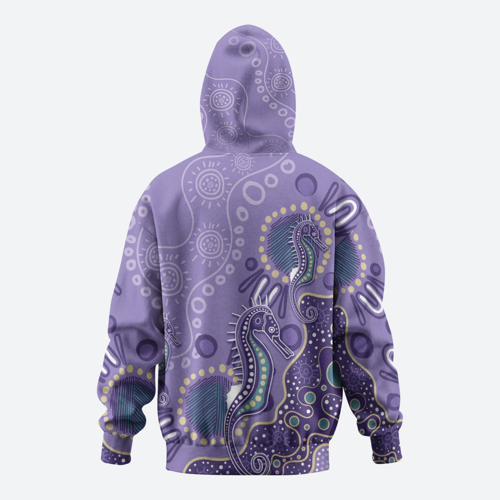 Australia Epilepsy Month Zip Hoodie Aboriginal Purple Ribbon with Seahorse