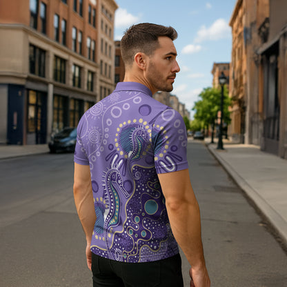 Australia Epilepsy Month Zipper Polo Shirt Aboriginal Purple Ribbon with Seahorse