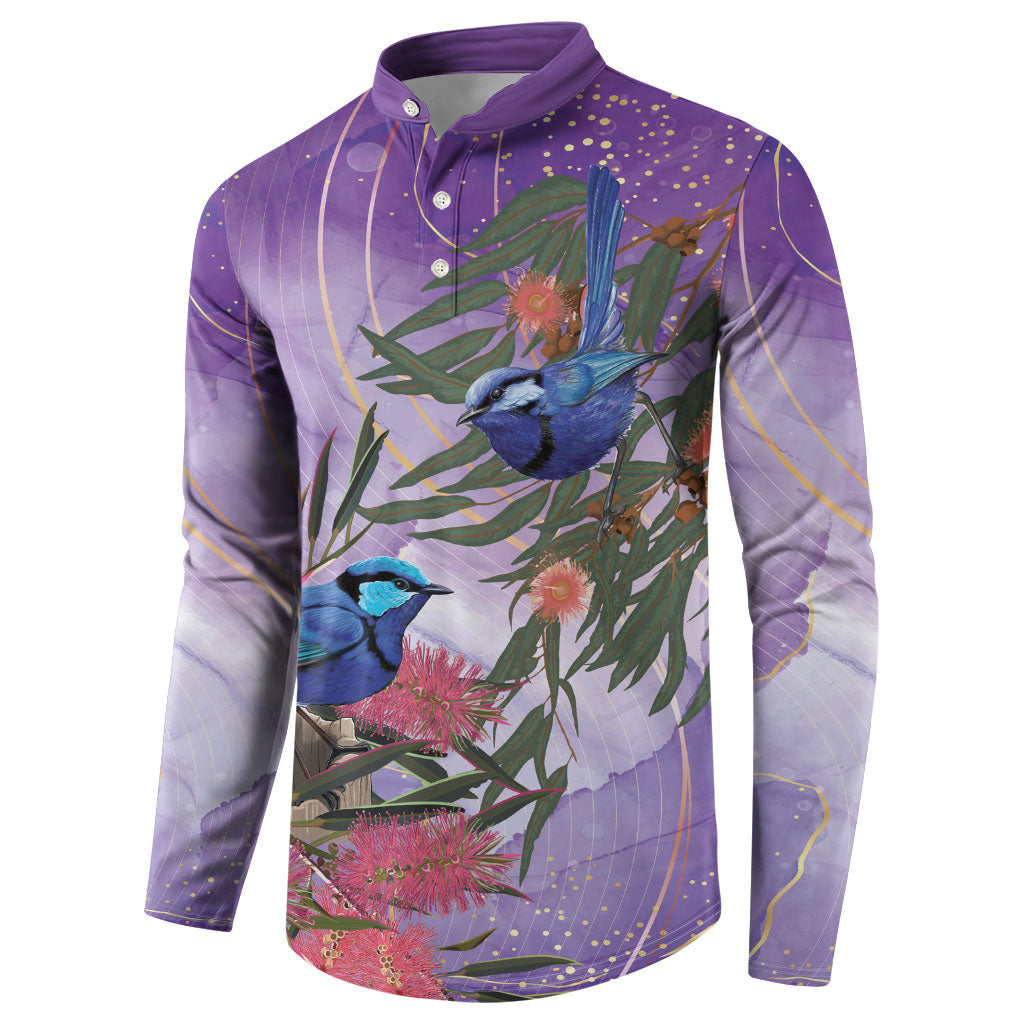 Australia Splendid Fairy Wren on Eucalyptus Button Sweatshirt Epilepsy Prevention