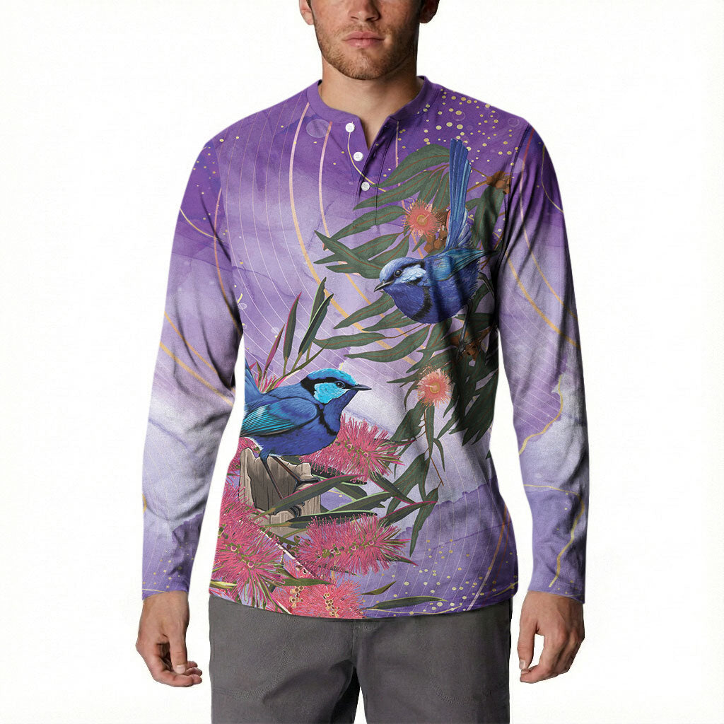 Australia Splendid Fairy Wren on Eucalyptus Button Sweatshirt Epilepsy Prevention