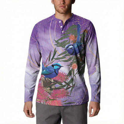 Australia Splendid Fairy Wren on Eucalyptus Button Sweatshirt Epilepsy Prevention