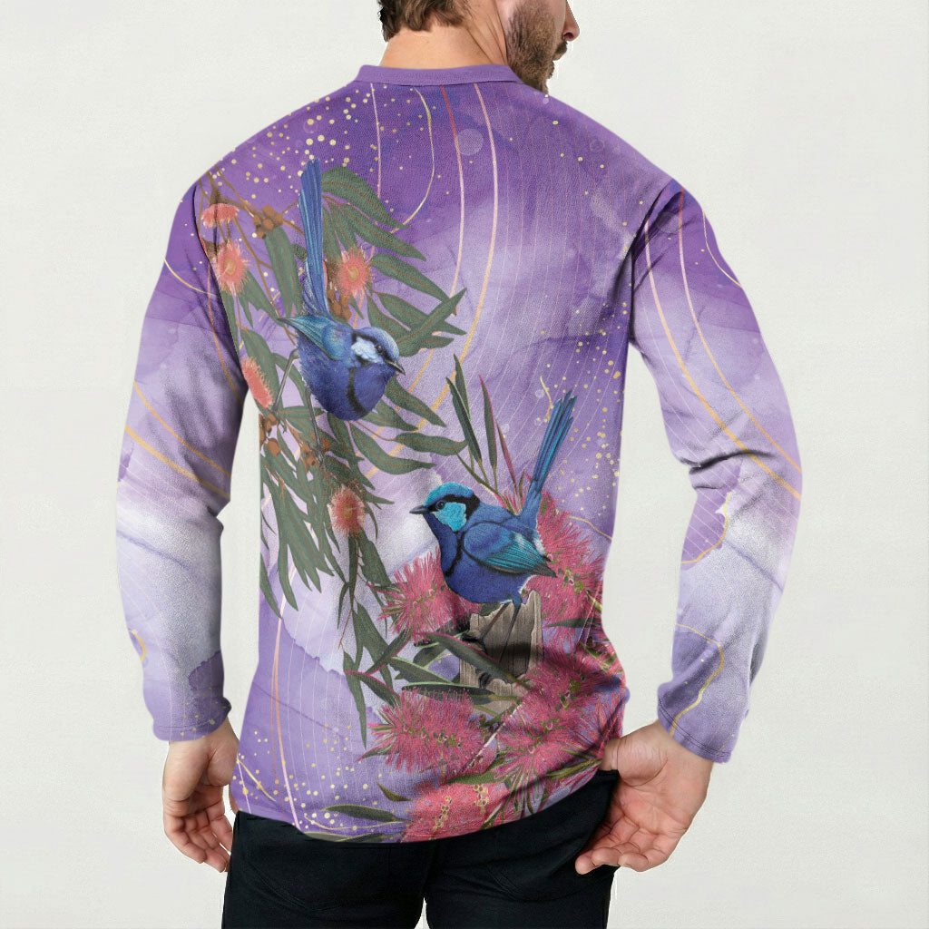 Australia Splendid Fairy Wren on Eucalyptus Button Sweatshirt Epilepsy Prevention