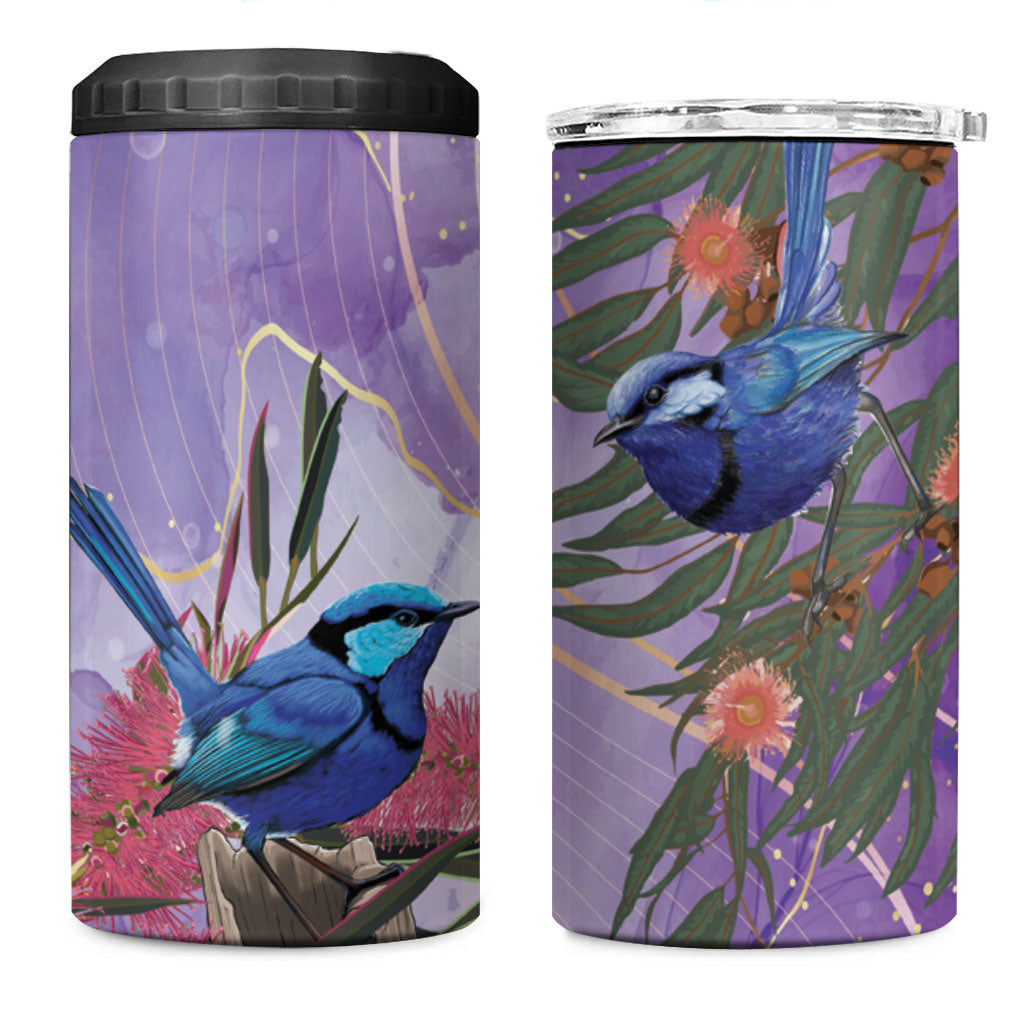 Australia Splendid Fairy Wren on Eucalyptus 4 in 1 Can Cooler Tumbler Epilepsy Prevention