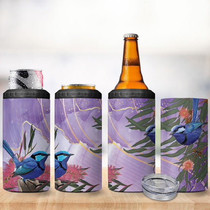 Australia Splendid Fairy Wren on Eucalyptus 4 in 1 Can Cooler Tumbler Epilepsy Prevention