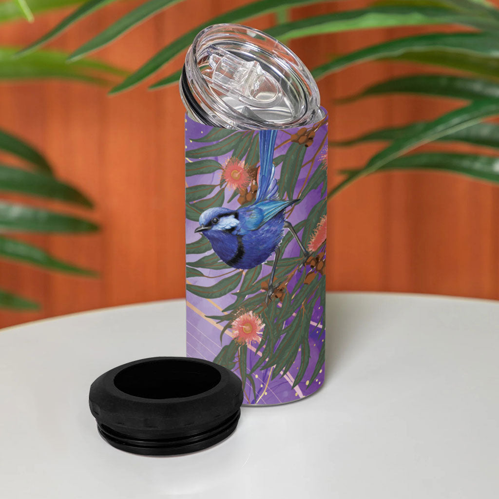 Australia Splendid Fairy Wren on Eucalyptus 4 in 1 Can Cooler Tumbler Epilepsy Prevention