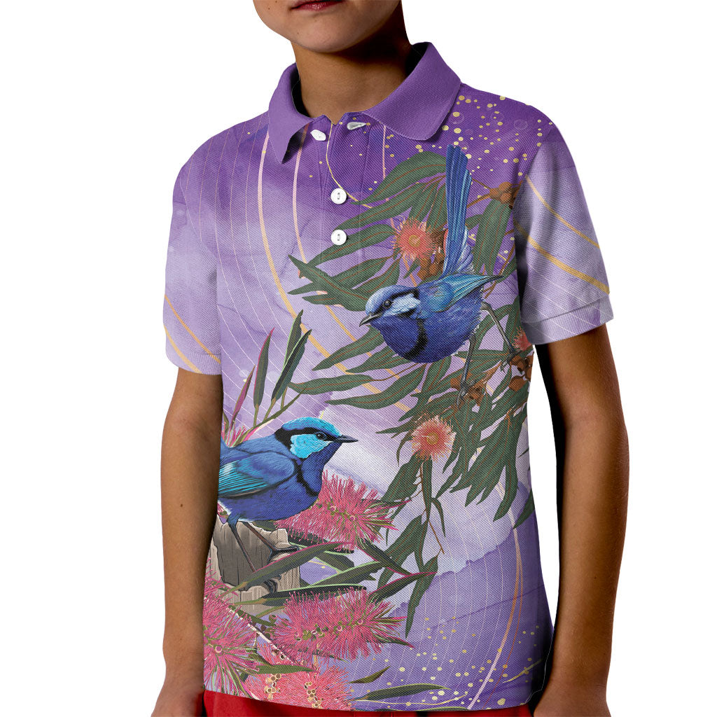 Australia Splendid Fairy Wren on Eucalyptus Kid Polo Shirt Epilepsy Prevention