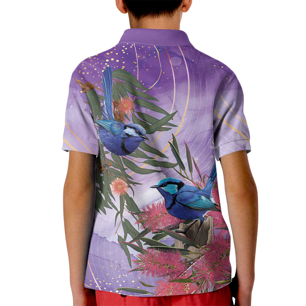 Australia Splendid Fairy Wren on Eucalyptus Kid Polo Shirt Epilepsy Prevention