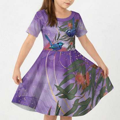 Australia Splendid Fairy Wren on Eucalyptus Kid Short Sleeve Dress Epilepsy Prevention