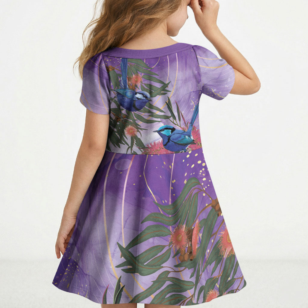Australia Splendid Fairy Wren on Eucalyptus Kid Short Sleeve Dress Epilepsy Prevention