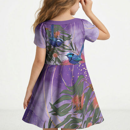 Australia Splendid Fairy Wren on Eucalyptus Kid Short Sleeve Dress Epilepsy Prevention