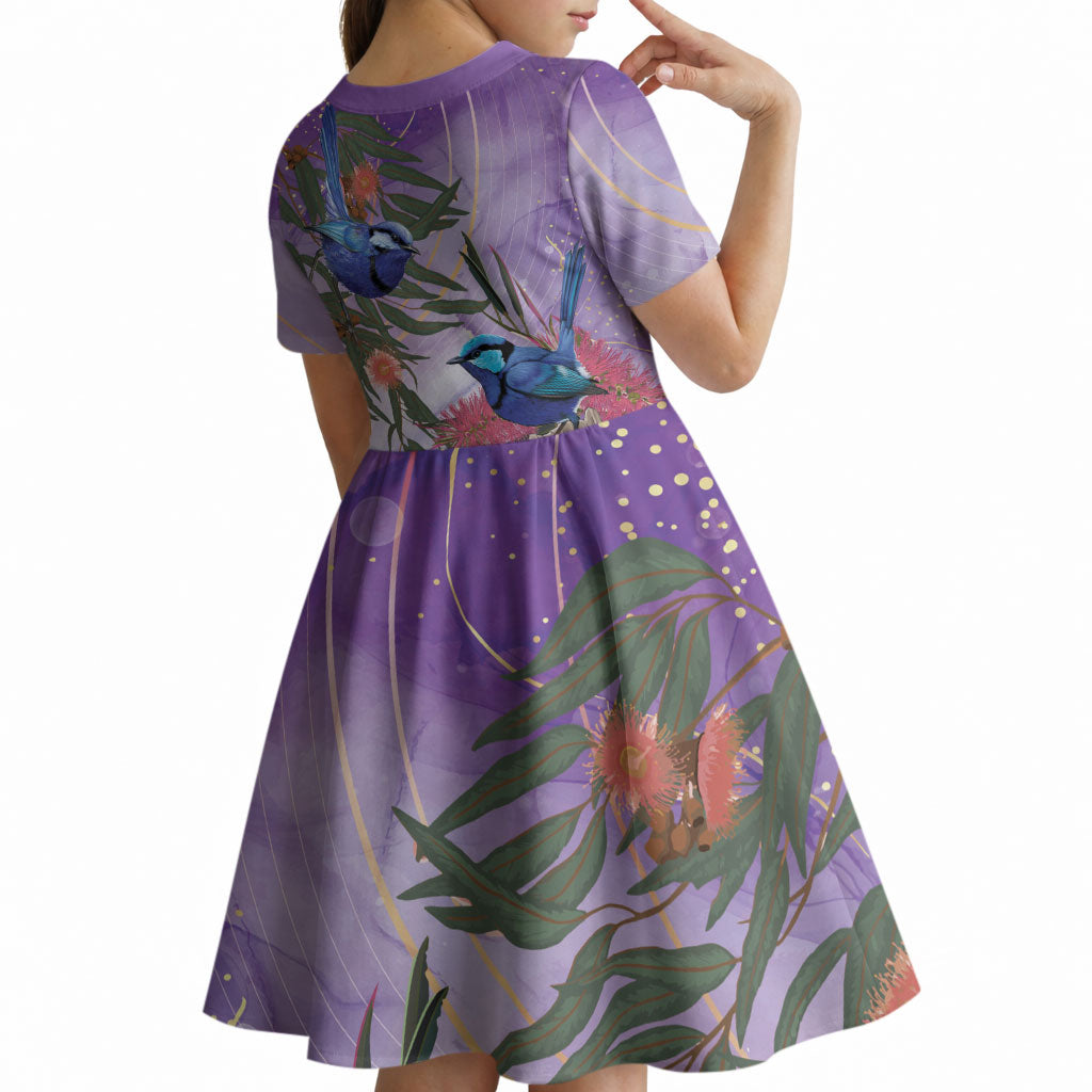Australia Splendid Fairy Wren on Eucalyptus Kid Short Sleeve Dress Epilepsy Prevention