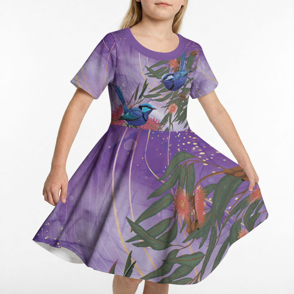 Australia Splendid Fairy Wren on Eucalyptus Kid Short Sleeve Dress Epilepsy Prevention